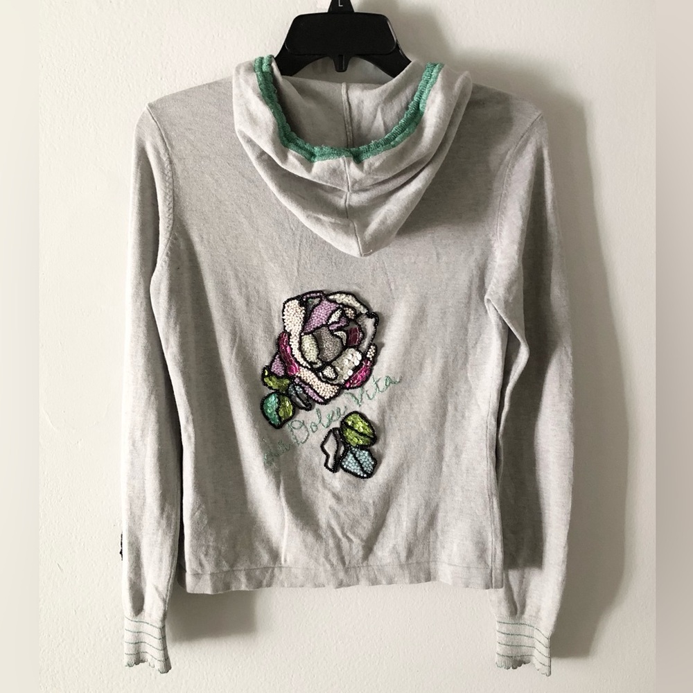 🔥Y2K Anthropologie Charlotte Tarantola Beaded Silk Angora Hoodie Vintage